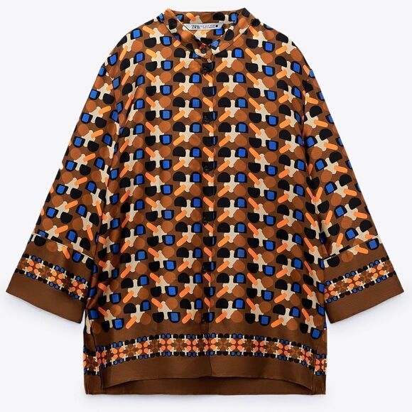 ZARA PRINTED BAND COLLAR SHIRT - Picture 4 of 8